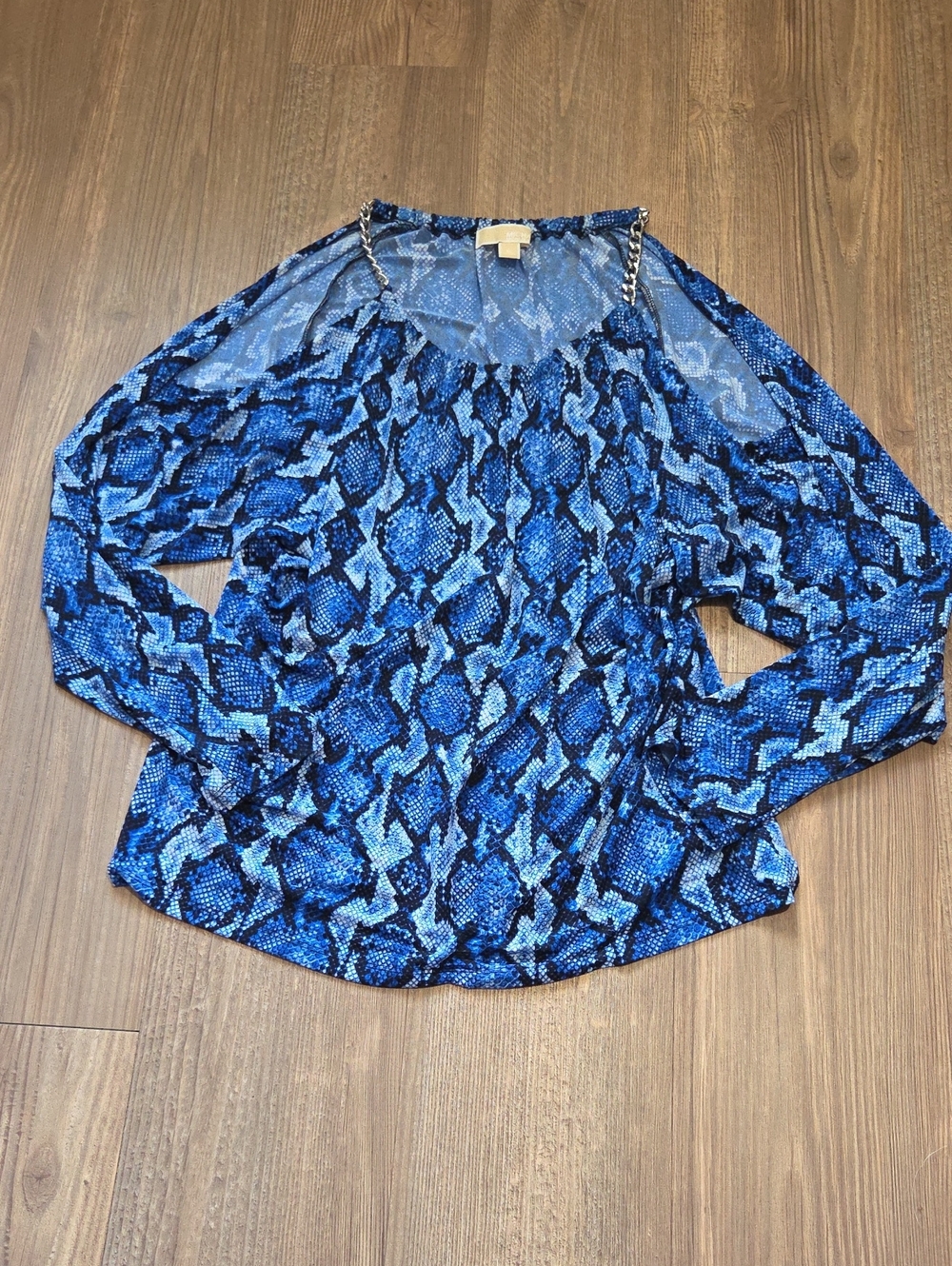 MICHAEL Michael Kors Blue Snake-Print Long Sleeve Blouse